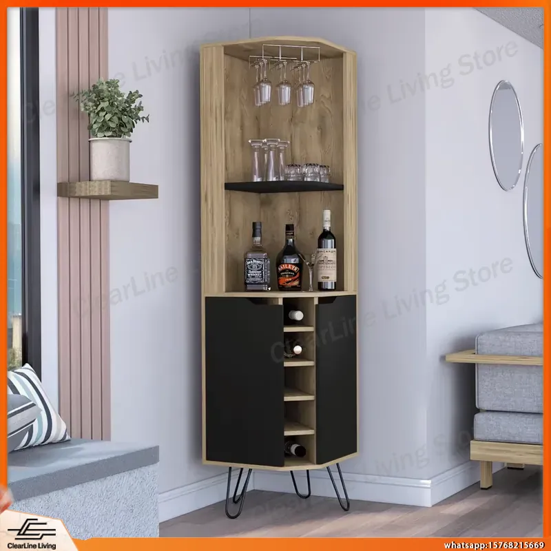 Home Bar Shelves - خزانة بار زاوية مع 6 رفوف