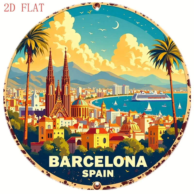 Home Barcelona - لافتة معدنية مستديرة مقاس 8 بوصات
