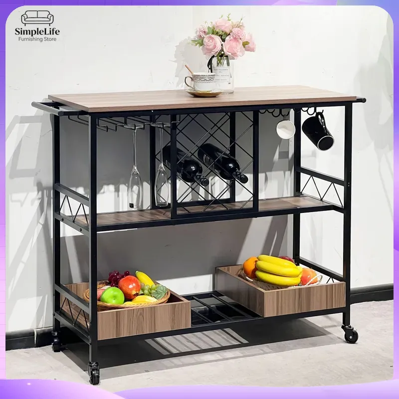 Home Bar Shelves - عربة مطبخ متعددة الوظائف مع أرفف