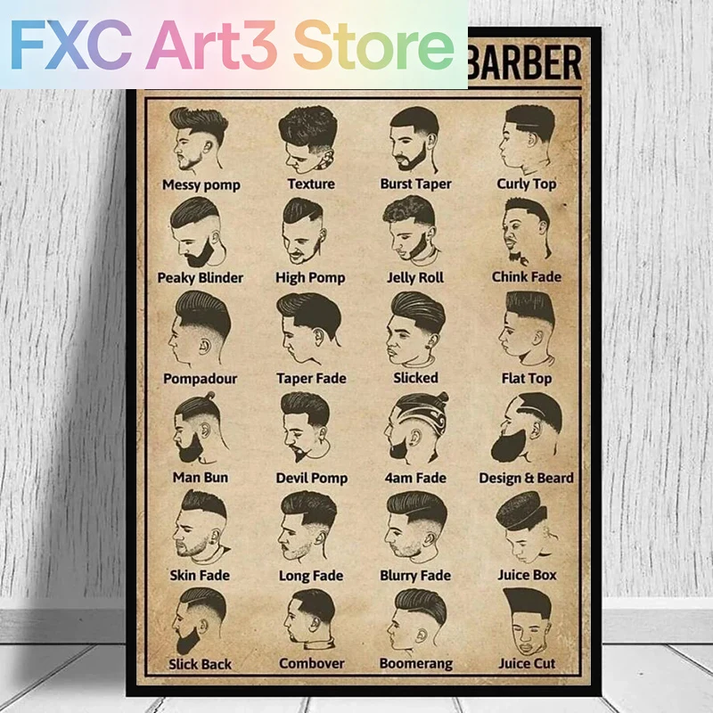 Home Barber - ملصق حلاق بدون إطار، بتصميمات قصات