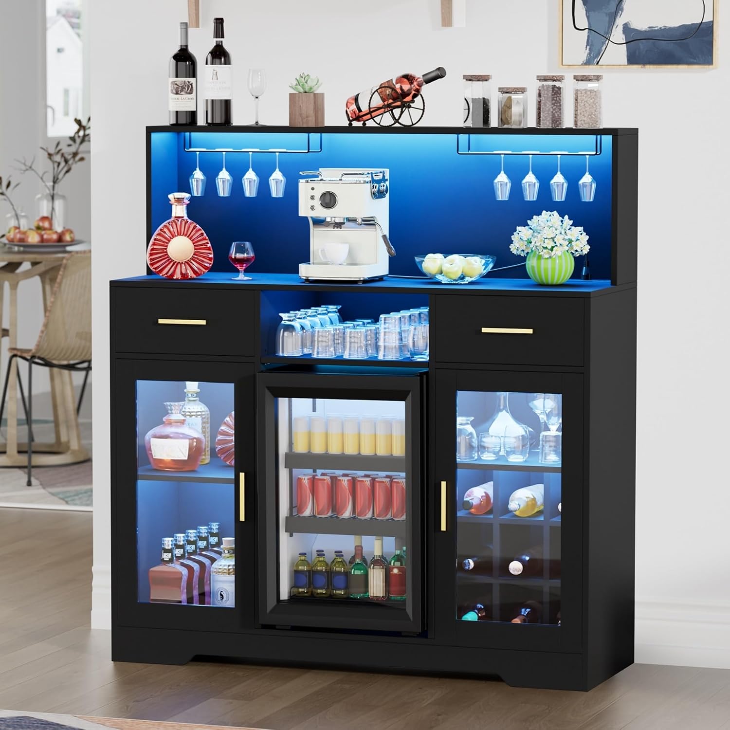 Home Bar And Fridge - خزانة ثلاجة صغيرة مع وحدات تخزين،