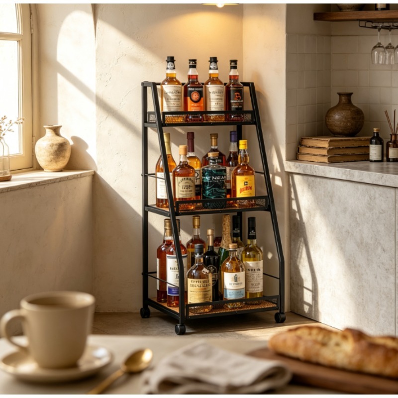 Home Bar Shelves - رف نبيذ ثلاثي الطبقات على شكل