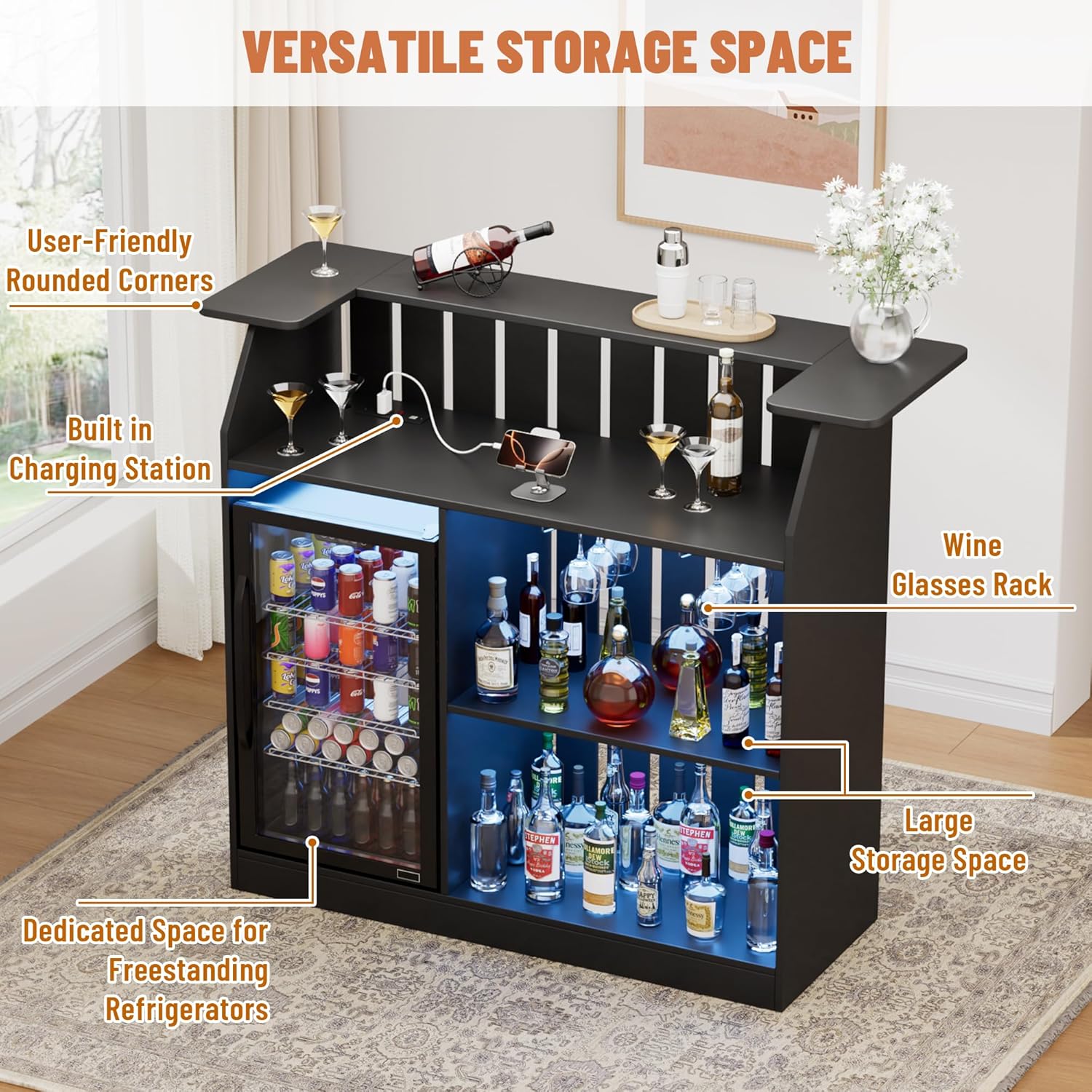 طاولة بار على شكل حرف U، وحدة  - مراجعة Home Bar And Fridge وسعره
