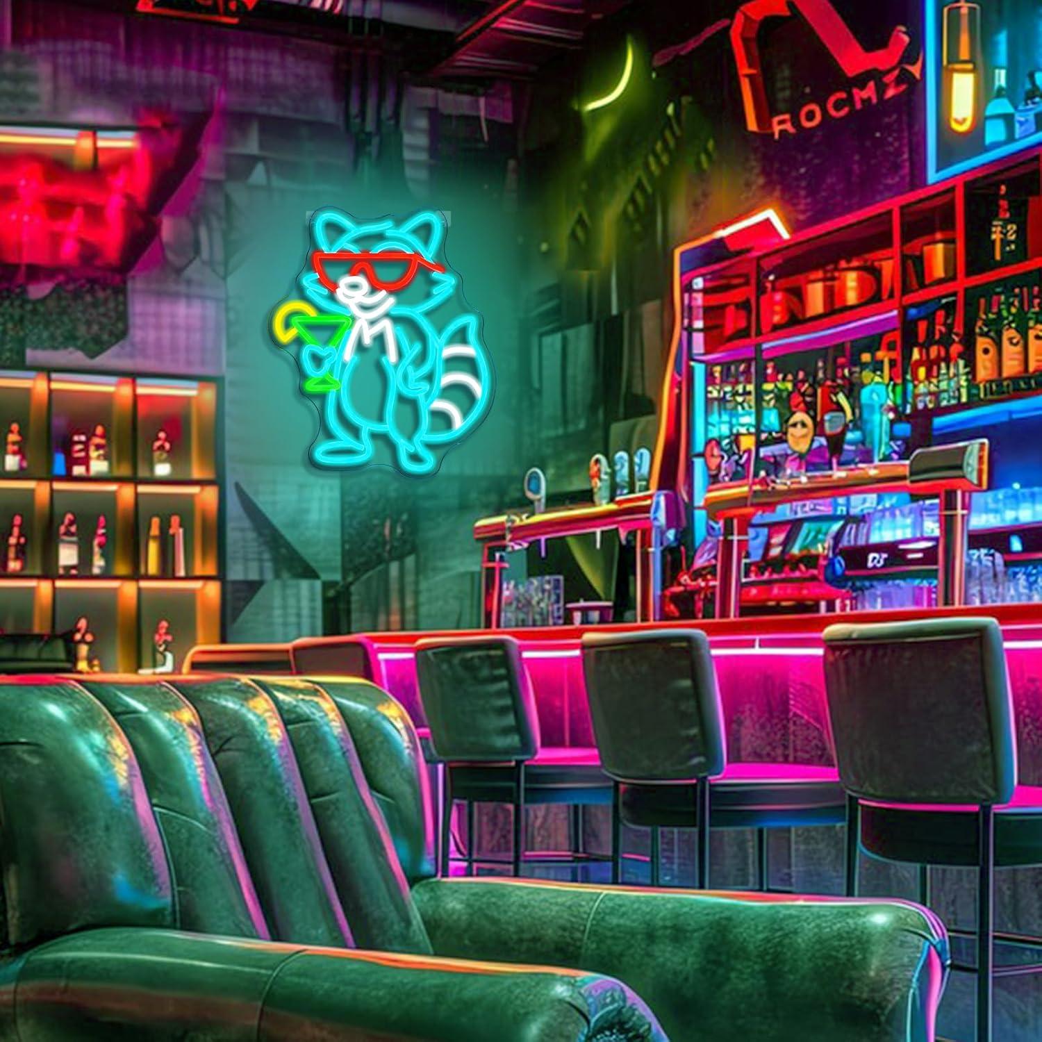 لافتة نيون مضيئة على شكل راكون - مراجعة Home Bar Lounge وسعره