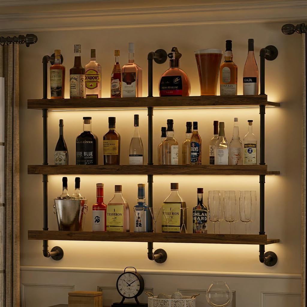 رف نبيذ معلق على الحائط مع إضا - مراجعة Home Bar Shelf وسعره