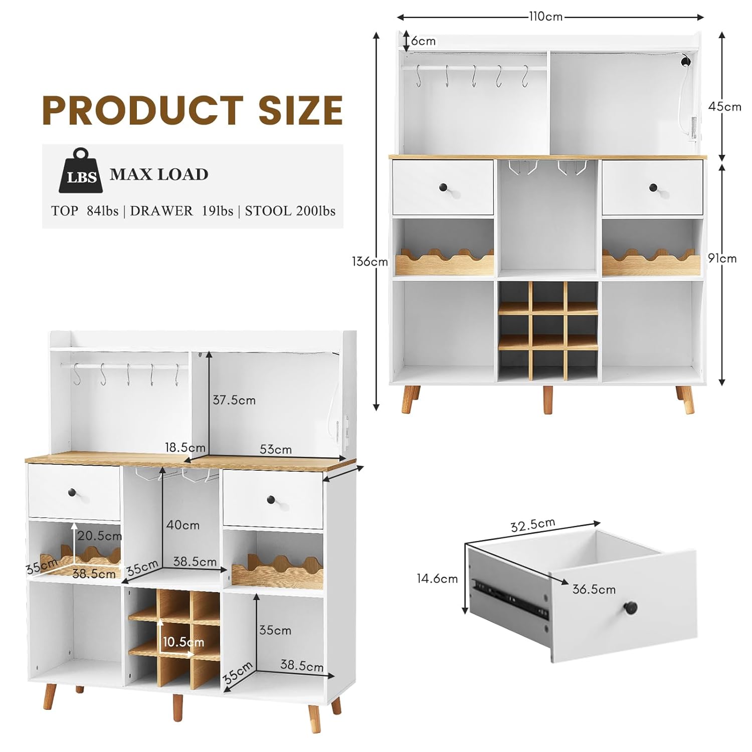 خزانة بار للنبيذ مع منفذ طاقة  - مراجعة Home Bar Shelves وسعره